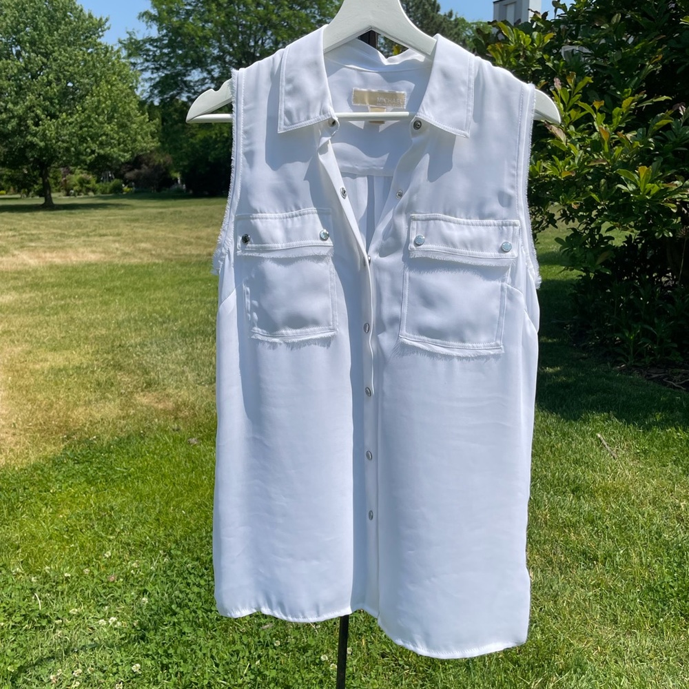 Michael Kors Medium White Button Up Tank Top